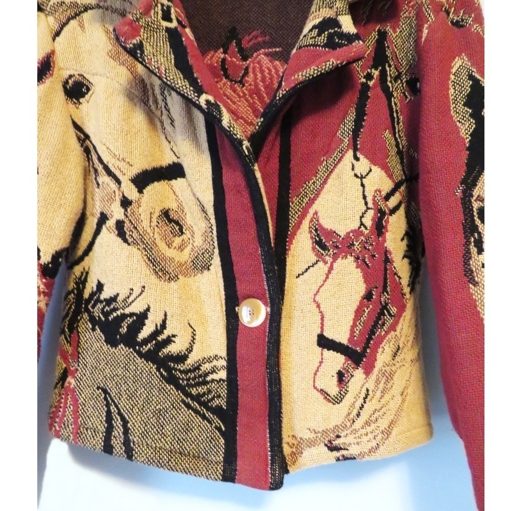 Heirlooms Laguna Beach Horse Tapestry Jacket S Western Woven Button Front Small - Picture 4 of 13